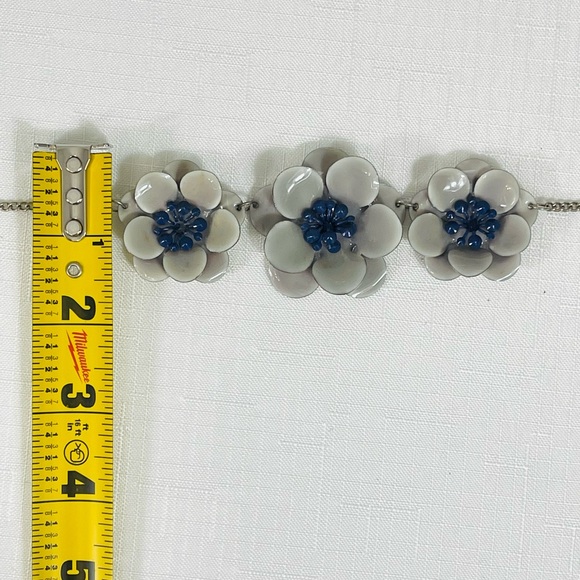 FLORAL ENAMEL NECKLACE silver GREY BLUE retro vintage UNIQUE dressy to casual - Picture 4 of 8